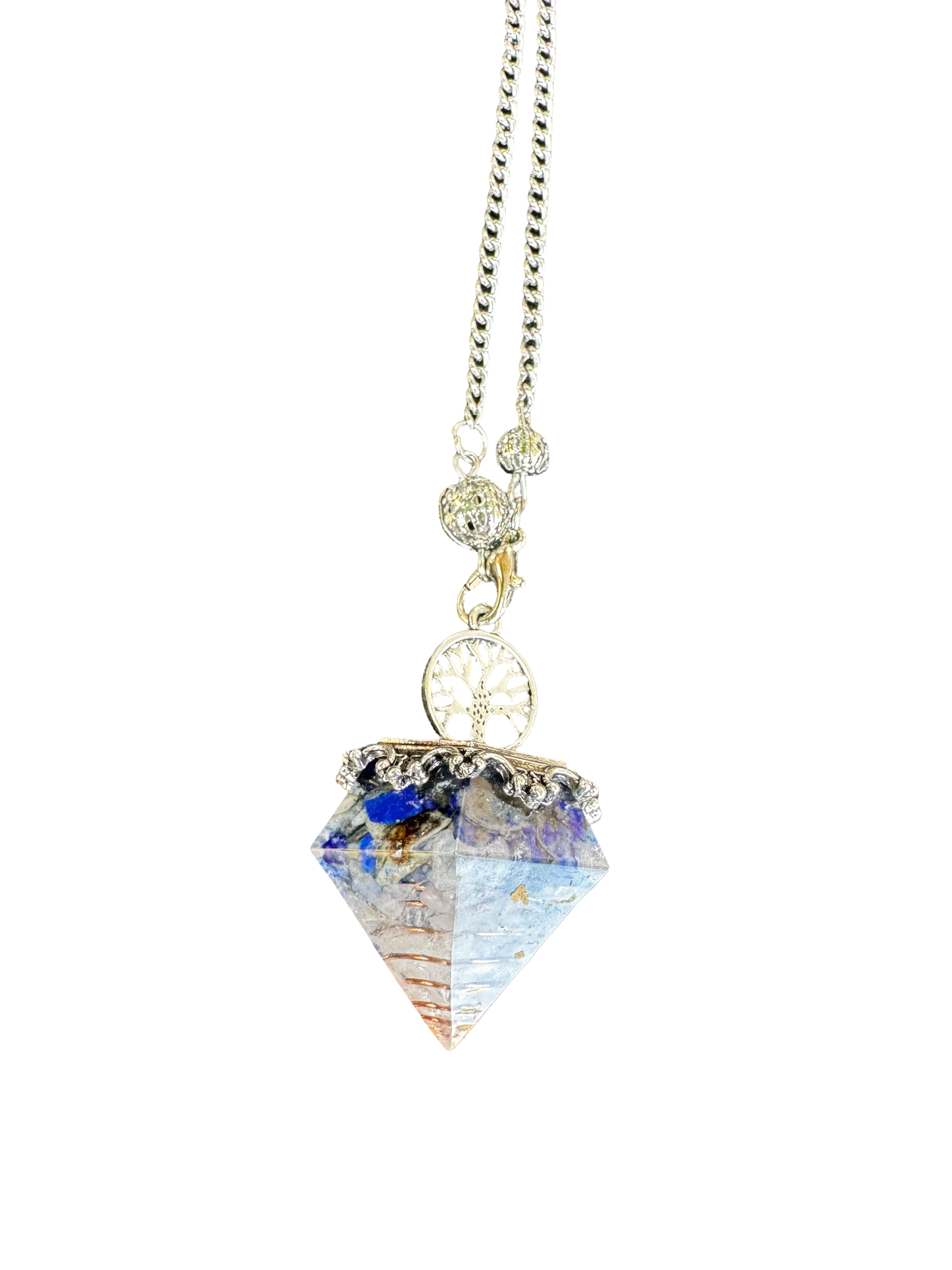 Pendule divinatoire – Résine & Éclats de Lapis-Lazuli – Arbre de Vie