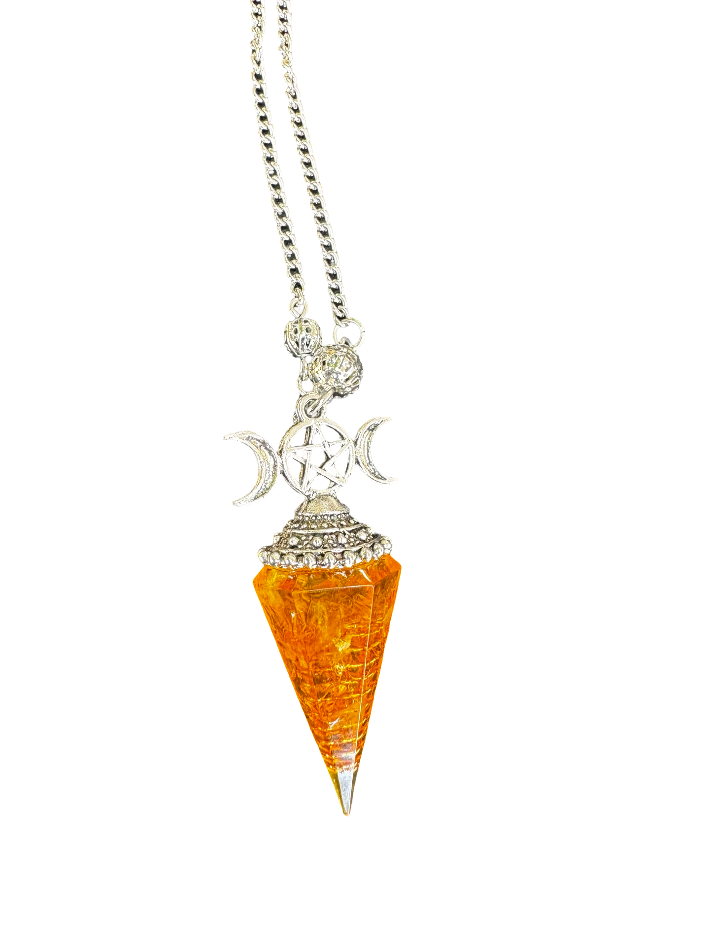 Pendule divinatoire Résine et éclats de Citrine – Triple Lune & Pentacle