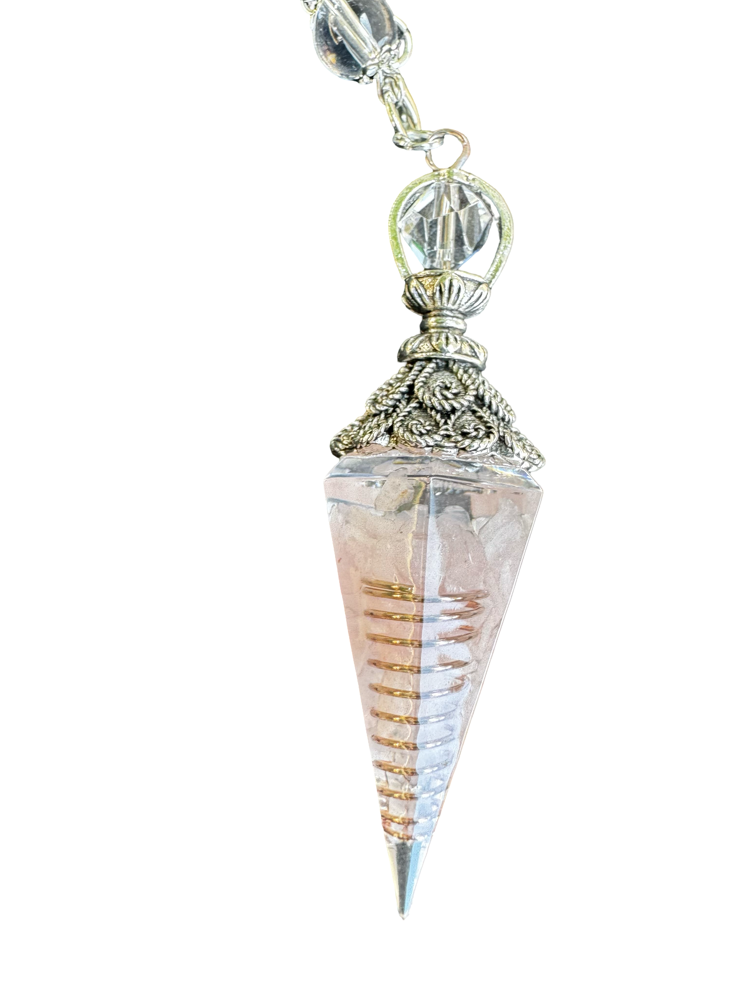 Pendule divinatoire – Résine & Éclats de Quartz Rose